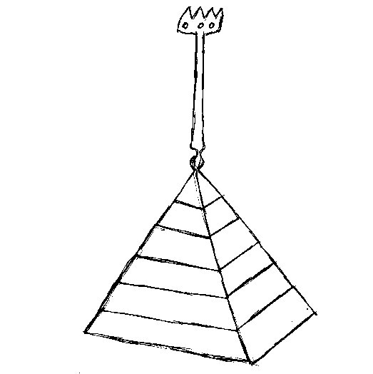A diagram representing the structure of English football<br>as a pyramid with an antenna at the pinnacle.<br>At the top of the antenna is a crown.<br>Near the base of the antenna is a bottleneck.